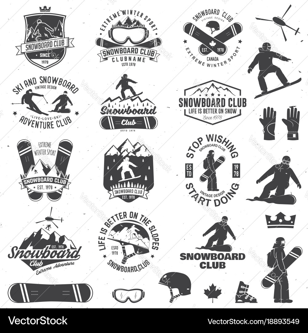 Snowboard Club Badges - Winter Sports vector image