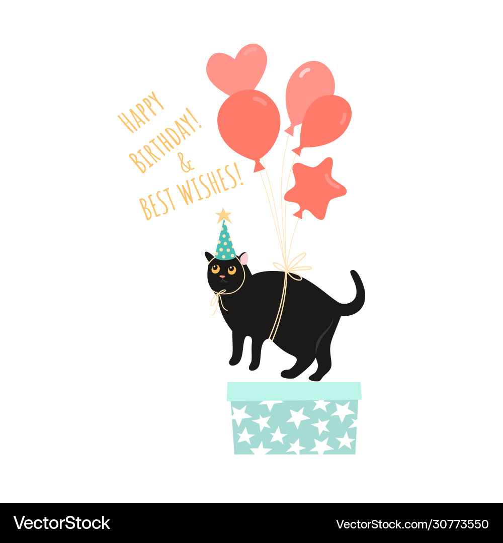 Birthday greeting card template with a funny cat Vector Image for Cat Birthday Cards Free Printable