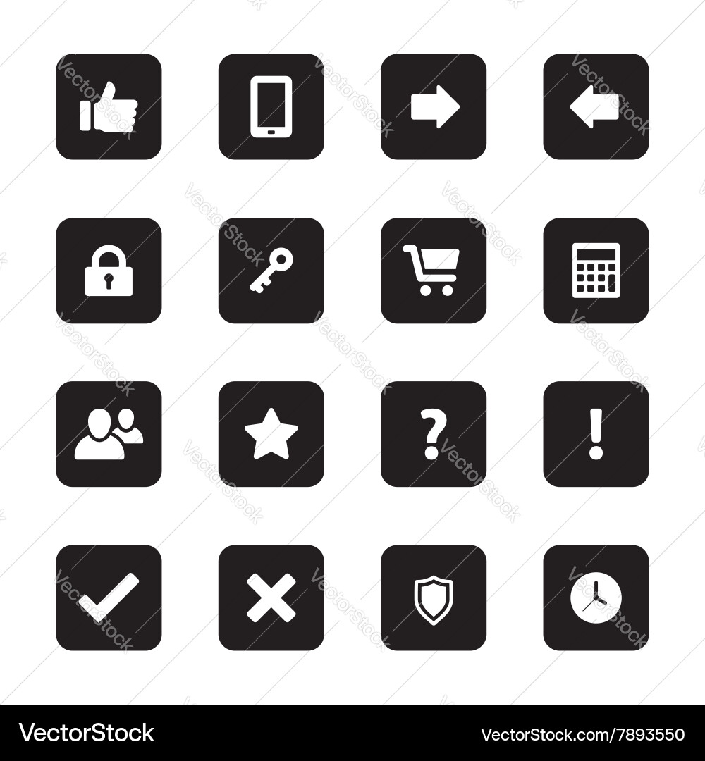 Black flat computer and miscellaneous icon set Vector Image