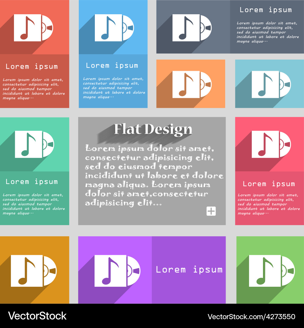 Cd player icon sign set of multicolored buttons Vector Image