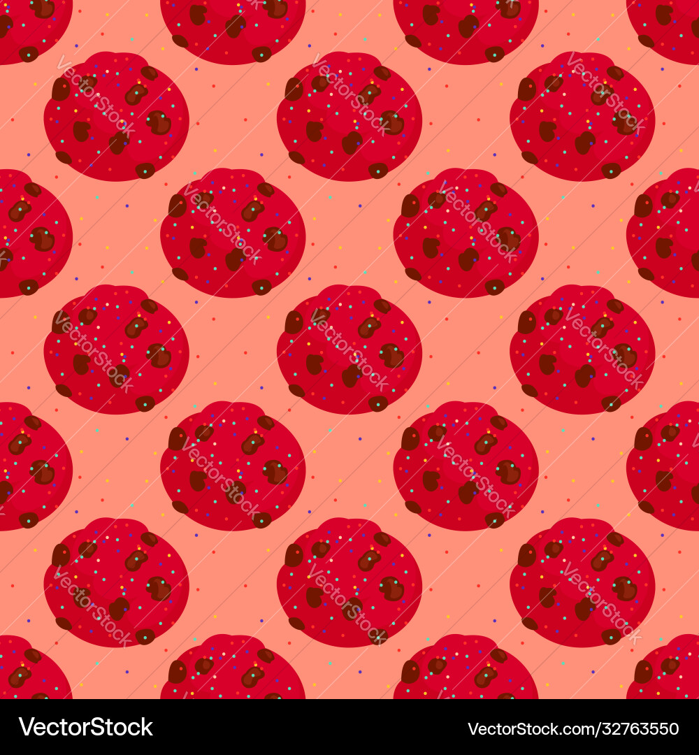 Cookies pattern seamless on red background Vector Image
