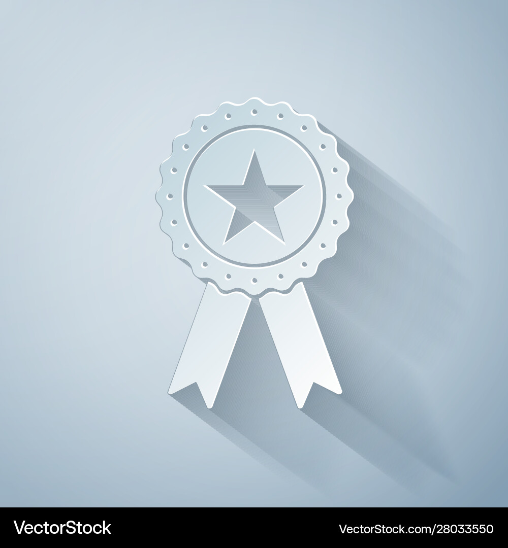 Paper cut award medal with star and ribbon icon Paper cut award medal with star and ribbon icon vector image