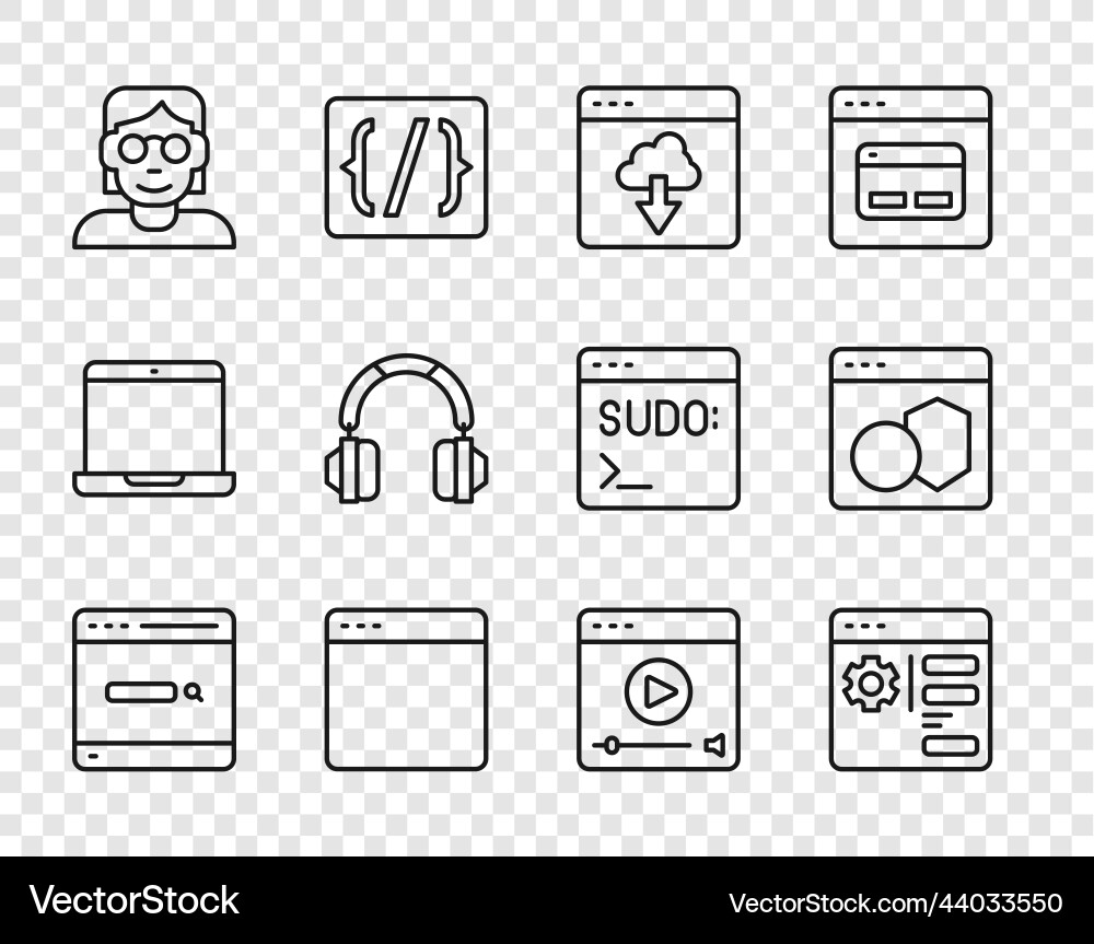 Set line search engine browser setting cloud Set line search engine browser setting cloud vector image