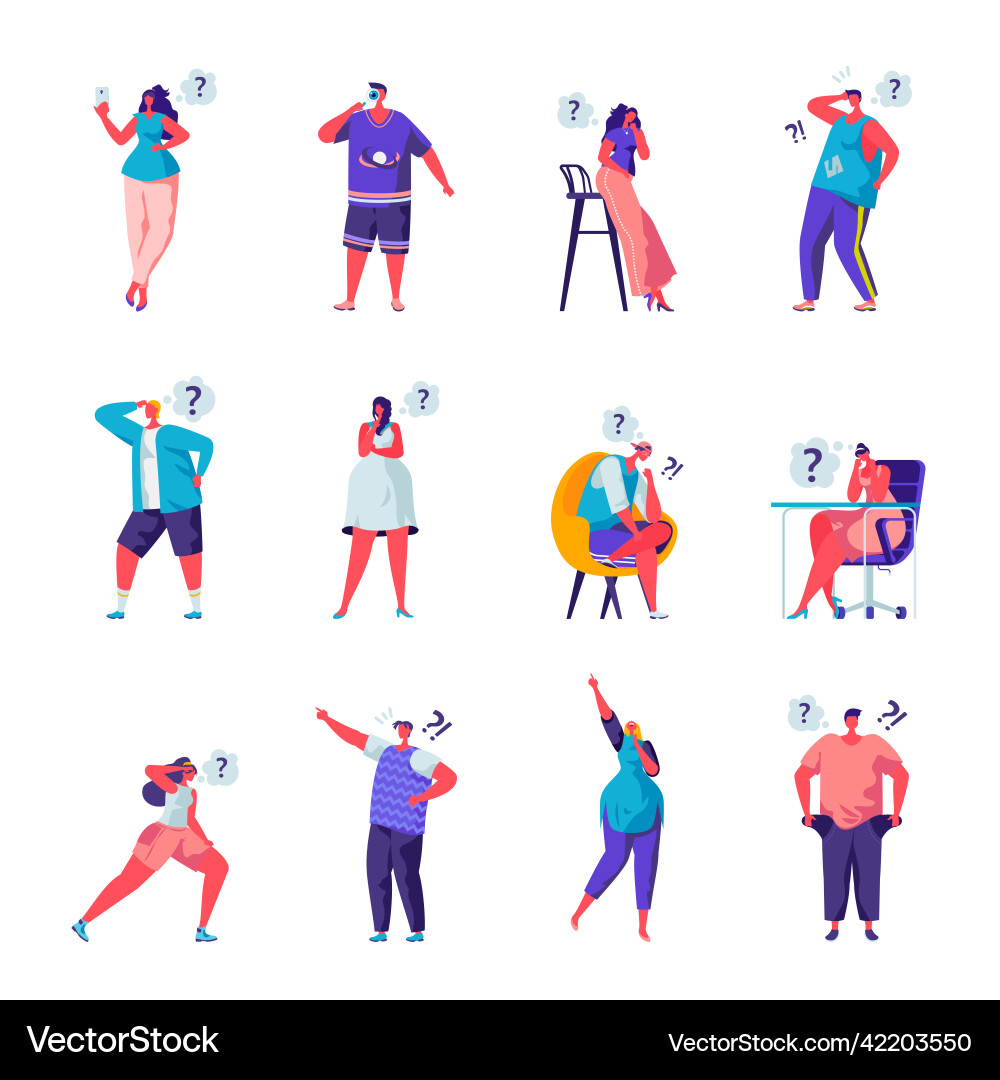Set of flat people who are looking for something Set of flat people who are looking for something vector image