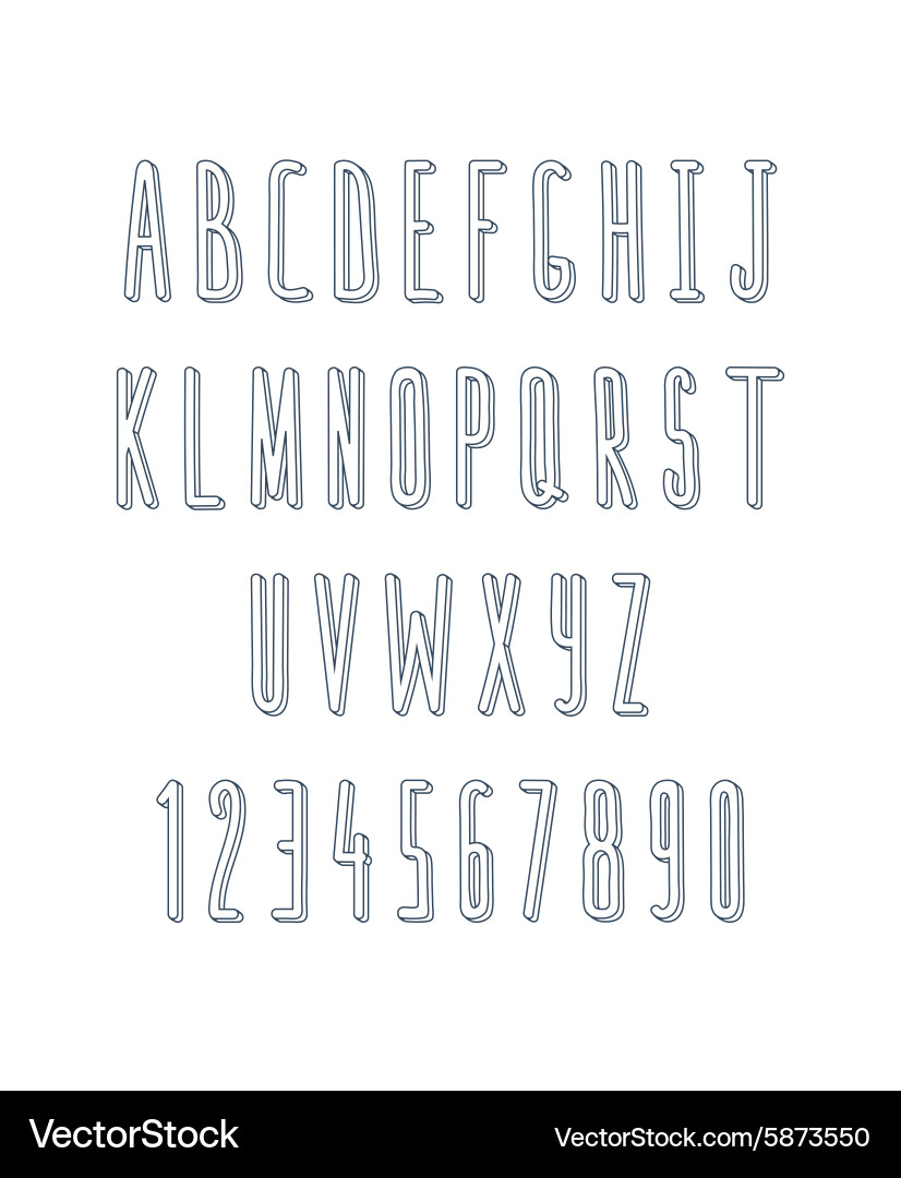 Volume set of letters and numbers handmade sketch vector image