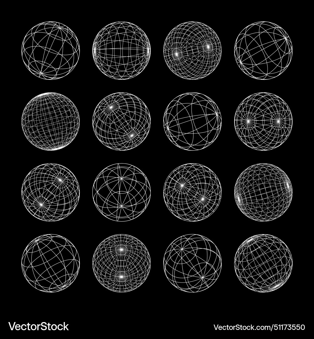 Wireframe shapes lined sphere perspective mesh Wireframe shapes lined sphere perspective mesh vector image