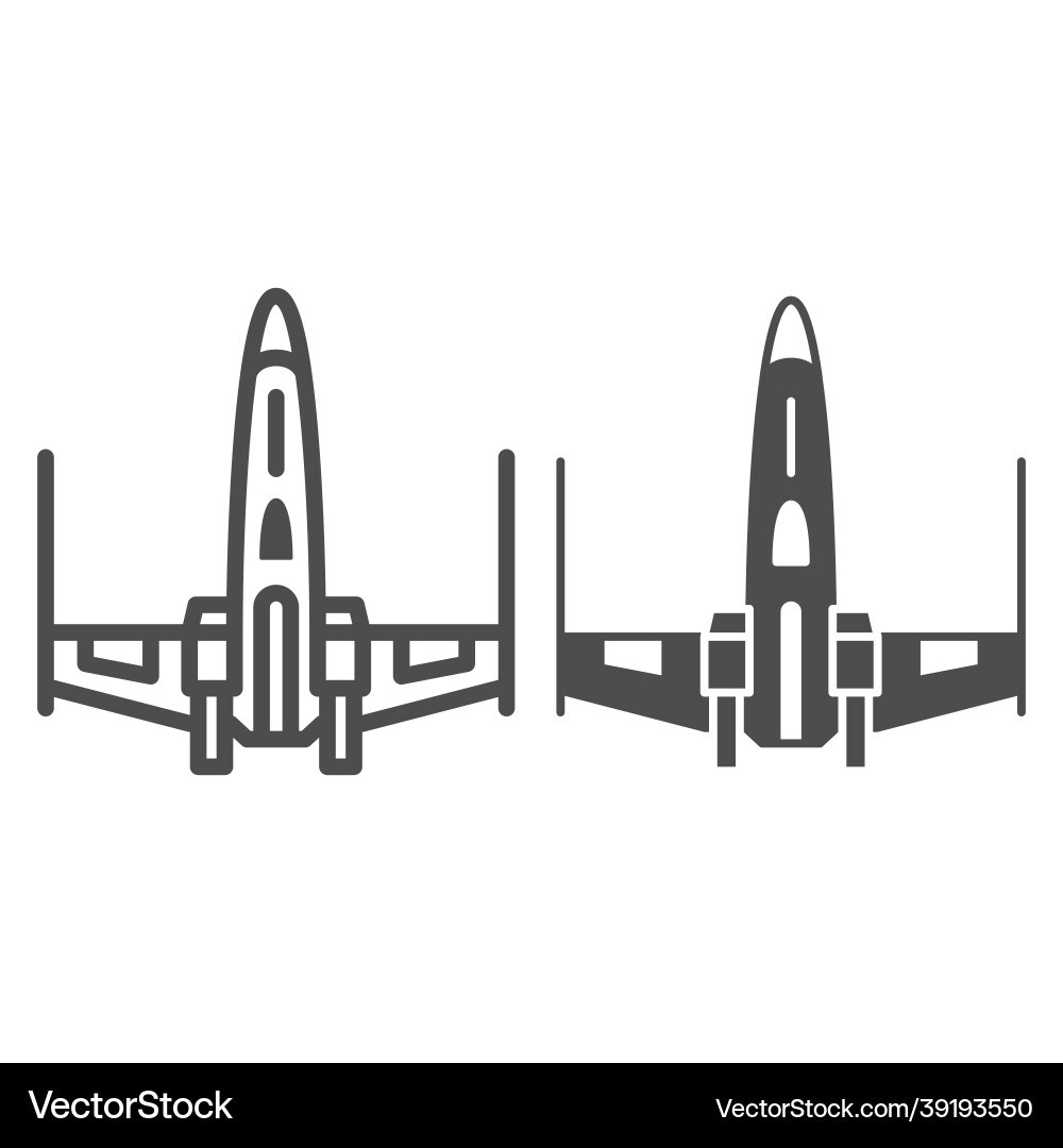 X wing fighter line and solid icon star wars X wing fighter line and solid icon star wars vector image