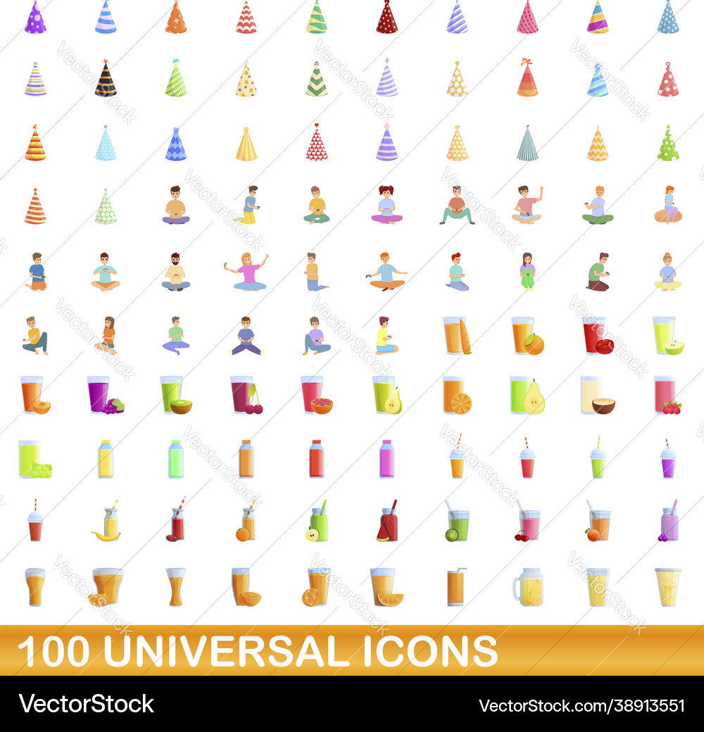 100 universal icons set cartoon style 100 universal icons set cartoon style vector image