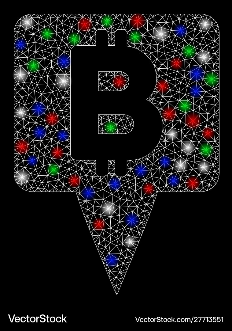 Bright mesh 2d bitcoin map pointer with light vector image