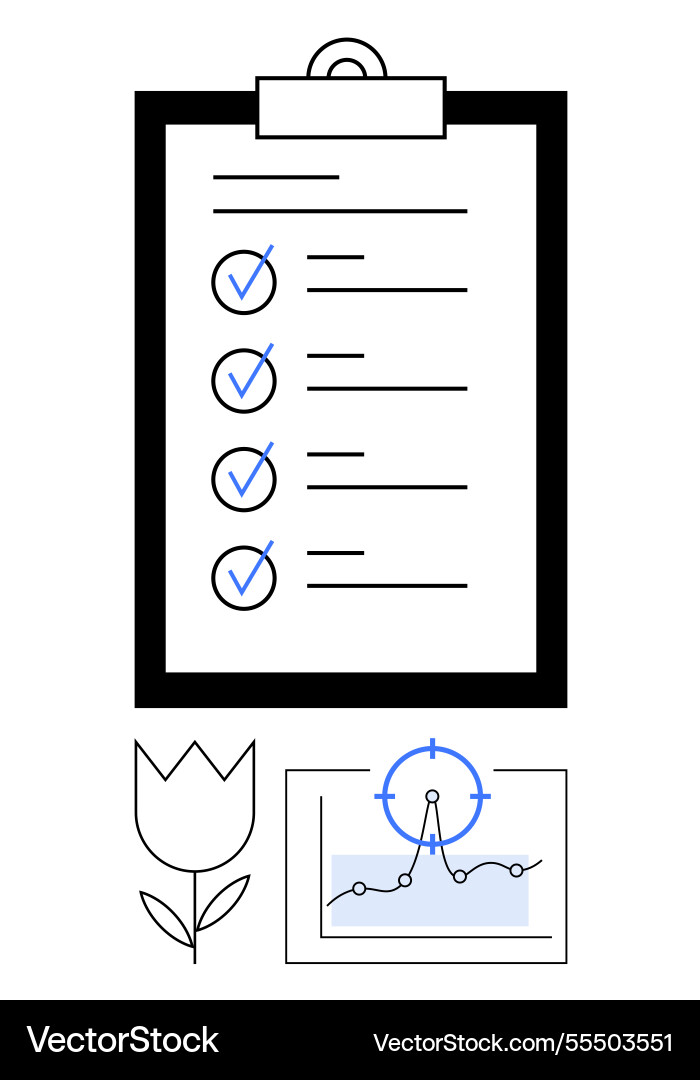 Checklist on clipboard with tick marks tulip icon Checklist on clipboard with tick marks tulip icon vector image