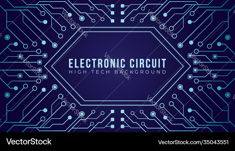 Circuit board with hexagon frame in middle vector image