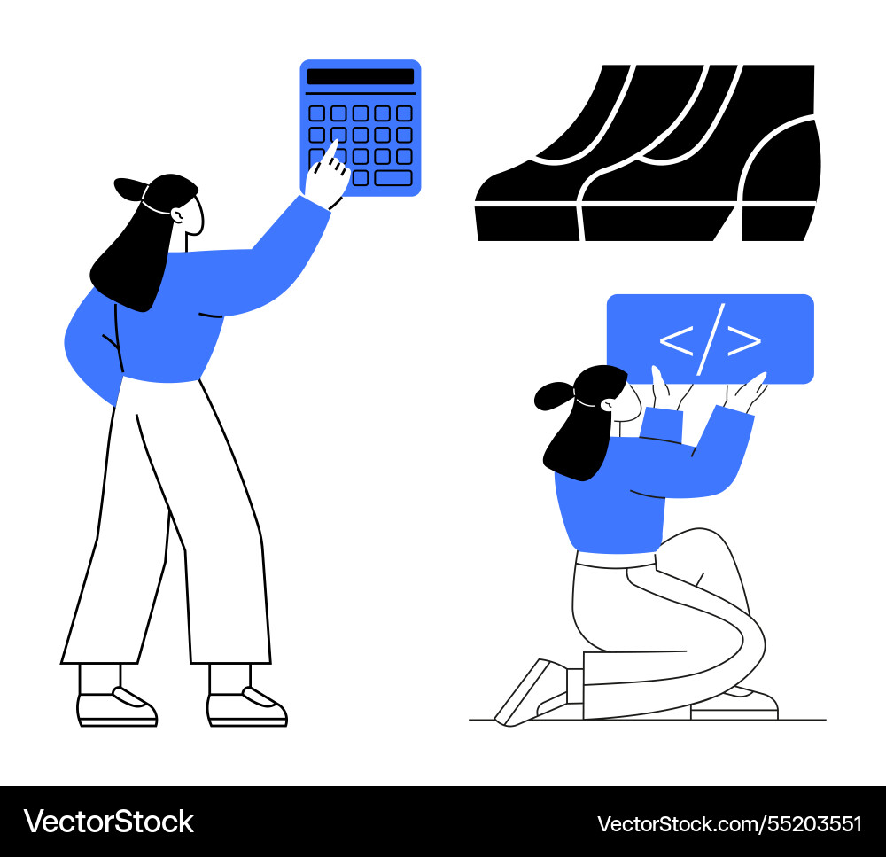 Female characters engaging with calculator coding vector image