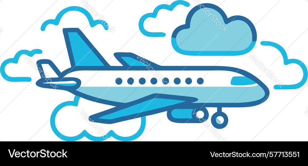 Flight path through clouds representing clear vector image