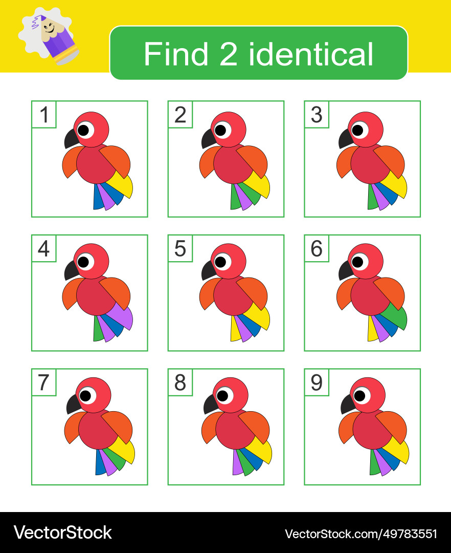 Fun puzzle game need to find two identical Fun puzzle game need to find two identical vector image