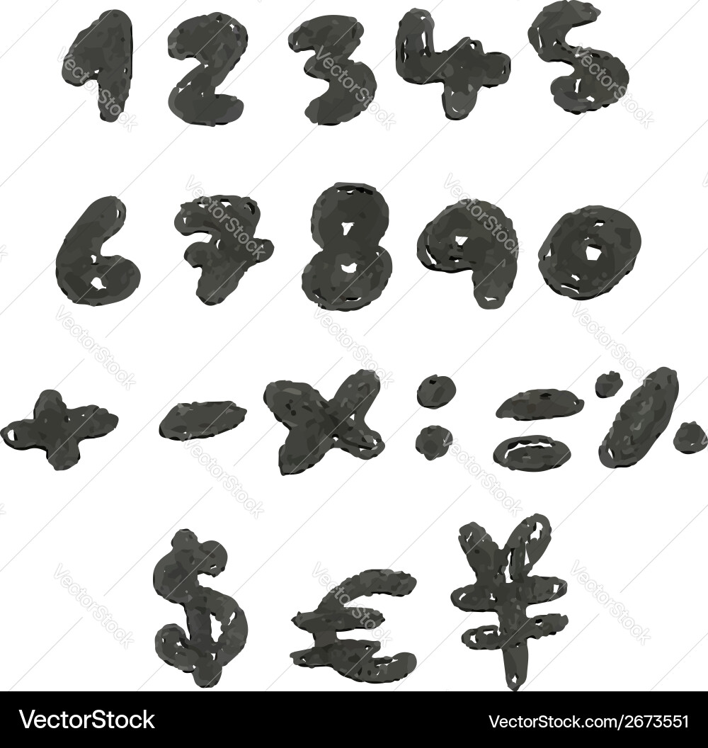 Hand drawn blackened numbers Vector Image