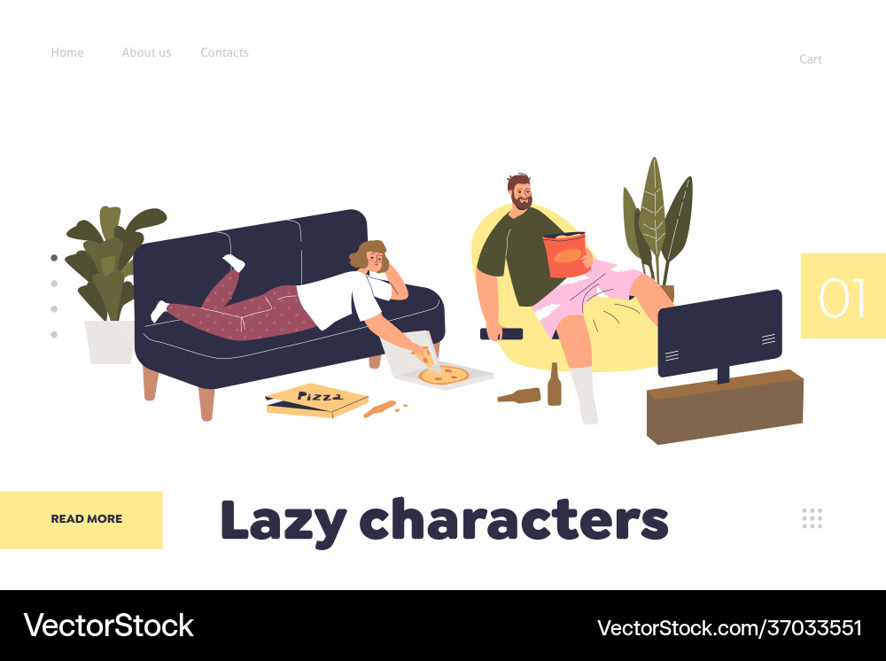 Lazy Zeichen Landingpage mit paar liegen Vektorbild