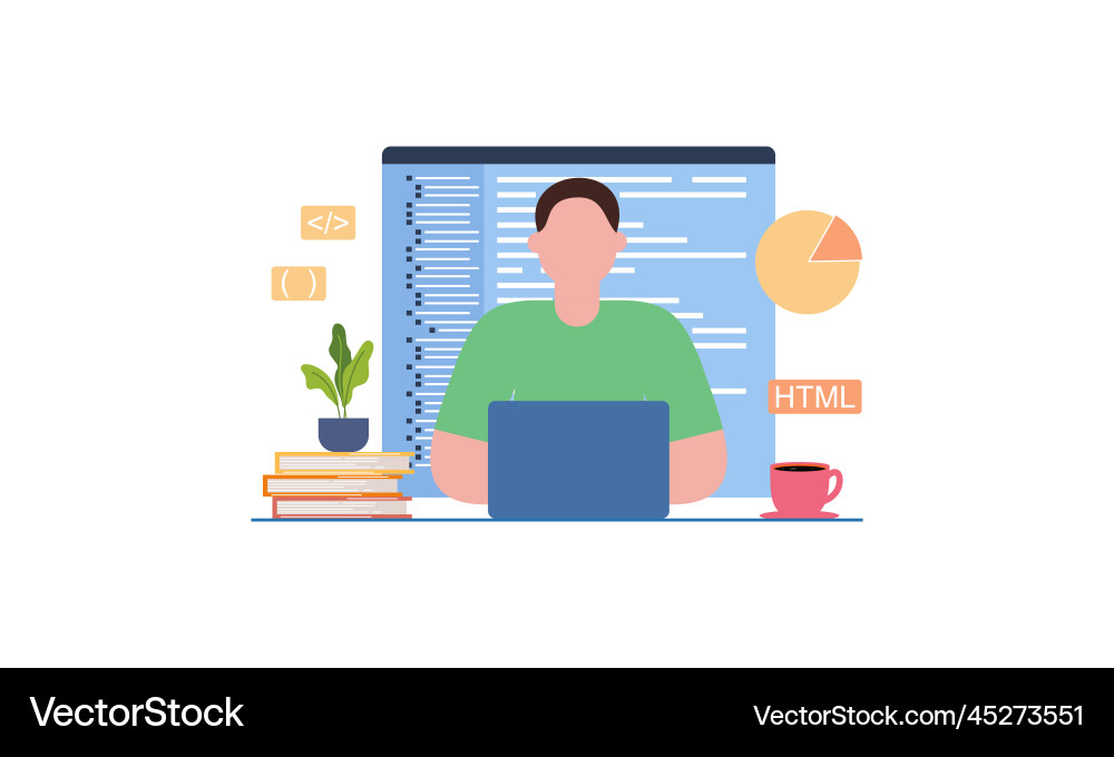 Man programmer is working on his laptop concept Man programmer is working on his laptop concept vector image
