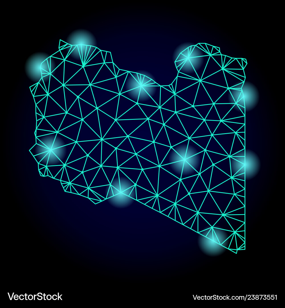 Polygonal 2d mesh map of libya with light spots Polygonal 2d mesh map of libya with light spots vector image