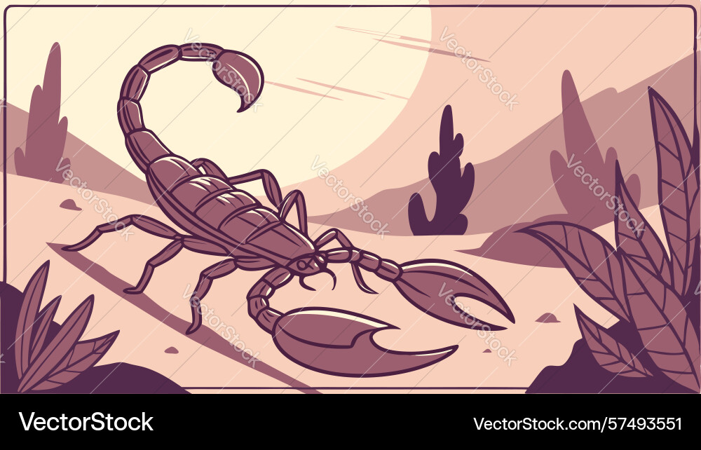 Scorpion in reddish sparse forest design Vector Image