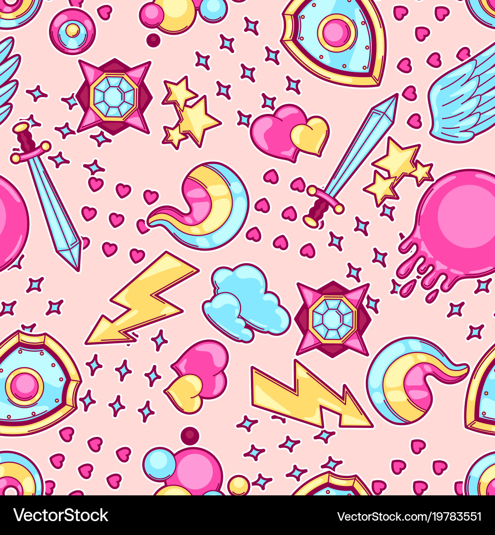 Seamless pattern with cartoon fantasy objects vector image
