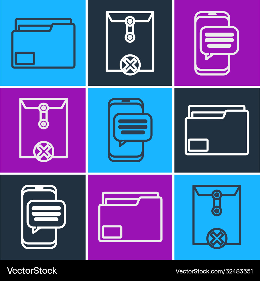 Set line document folder chat messages Set line document folder chat messages vector image