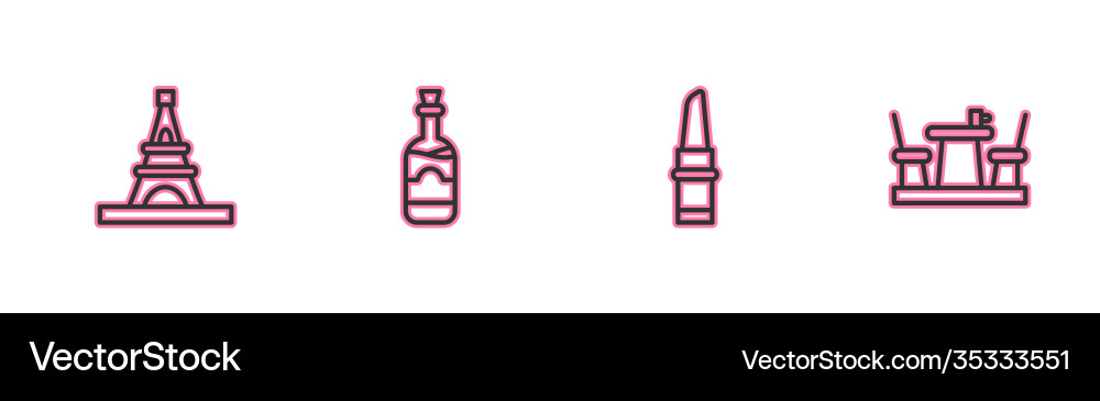 Set line eiffel tower lipstick bottles wine Vector Image