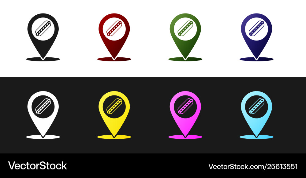 Set map pointer with fast food hotdog icon Vector Image