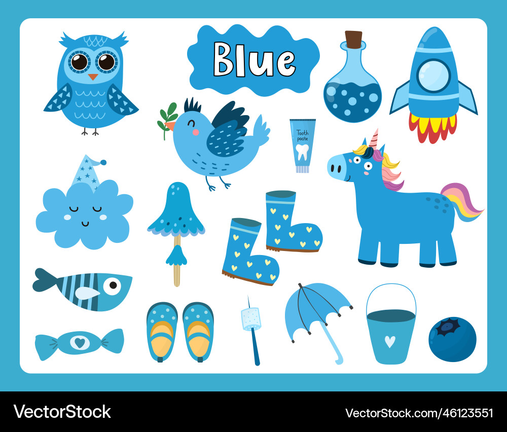 Set of blue color objects primary colors vector image