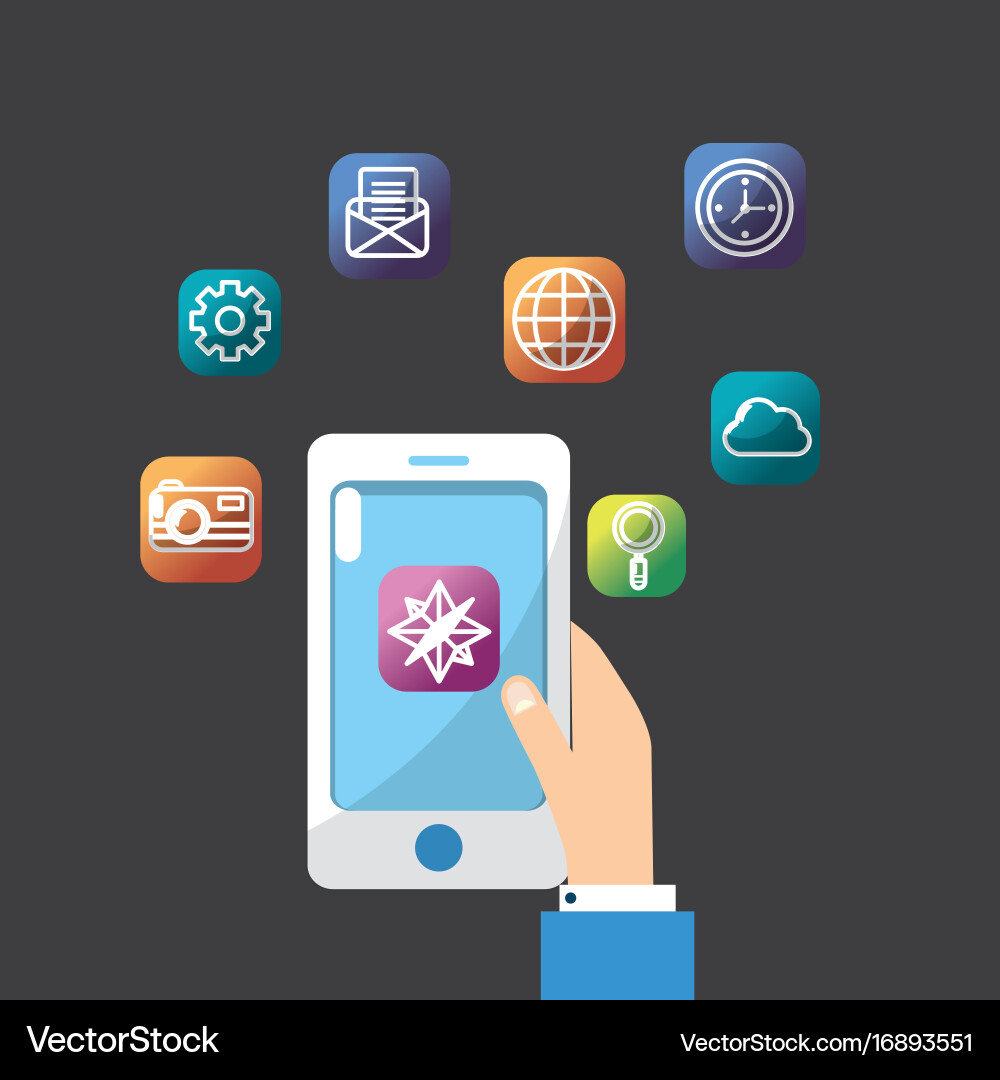 Smartphone with hand touchscreen connection server Vector Image
