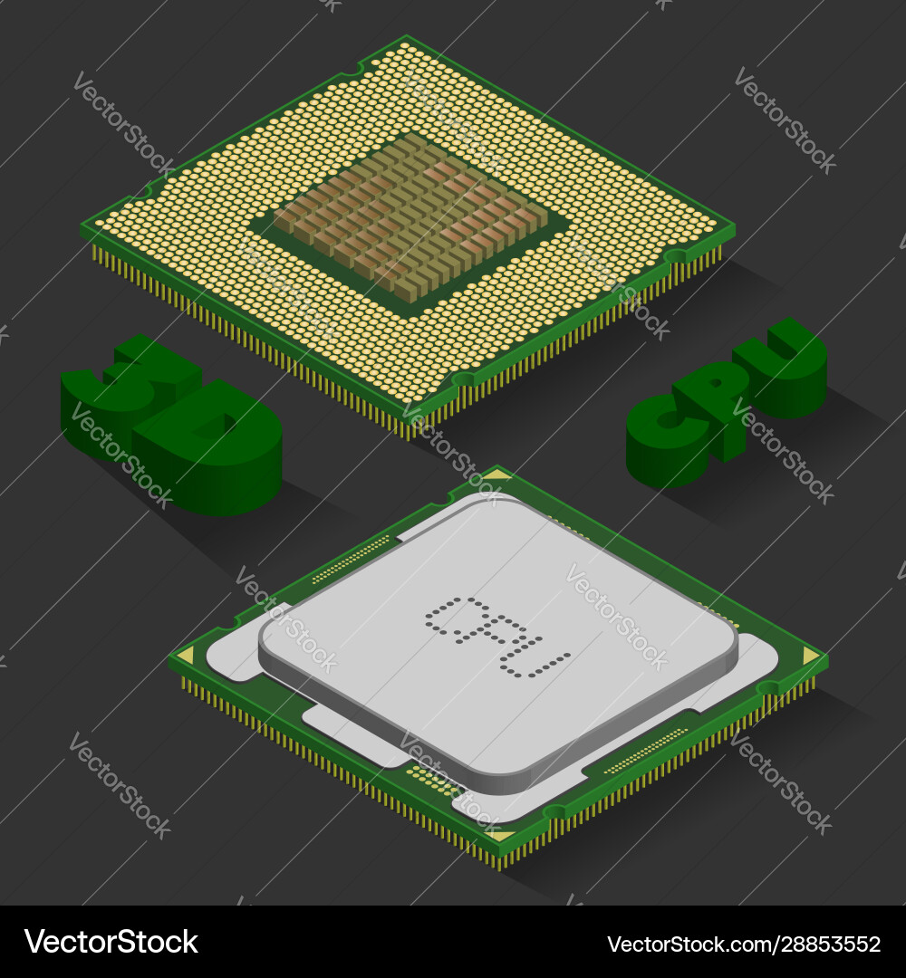 3d computer processors closed cover and open vector image