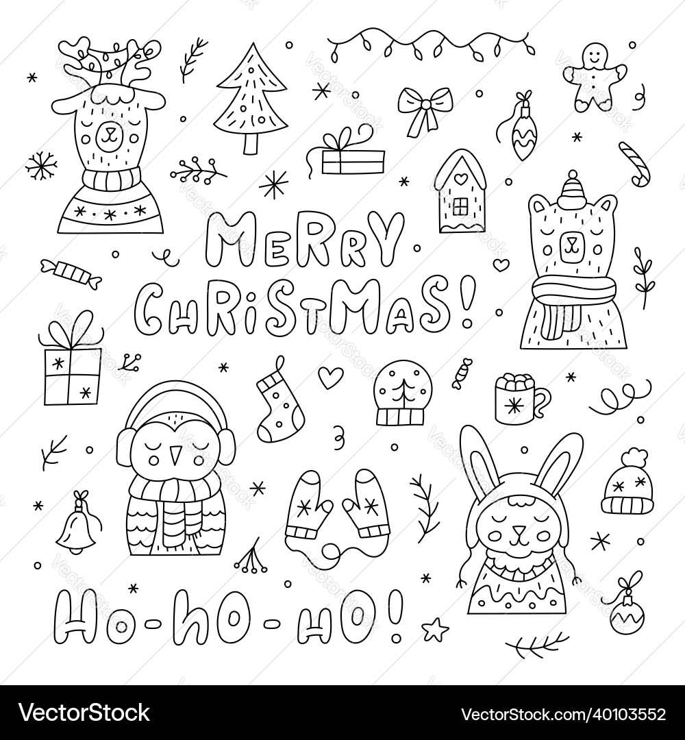 Adorable Christmas Doodle Set Vector Image