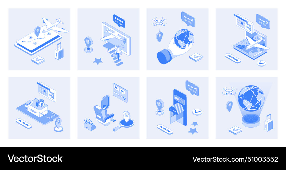 Booking 3d isometric concept set Royalty Free Vector Image