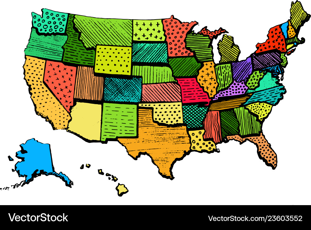 Color art map of united states america funny Color art map of united states america funny vector image