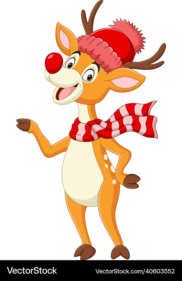 Cute Cartoon Deer with Santa Hat vector image