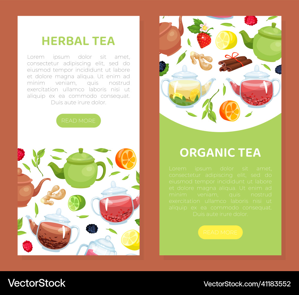 Herbal tea landing web banners set organic Herbal tea landing web banners set organic vector image