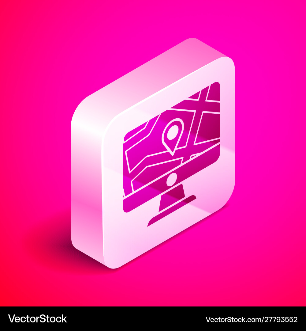 Isometric computer monitor and folded map Isometric computer monitor and folded map vector image
