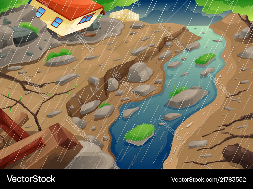 Monsoon Flood and Landslide Vector Image