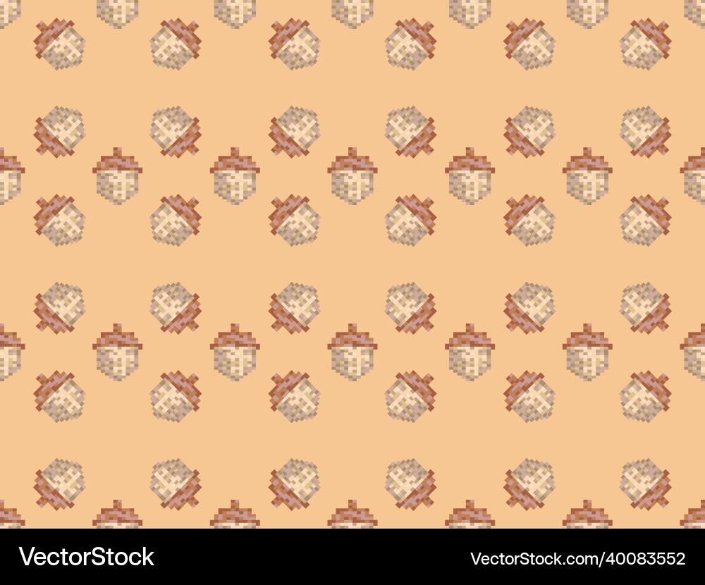 Pixel acorns seamless pattern 8 bit icon acorn Pixel acorns seamless pattern 8 bit icon acorn vector image