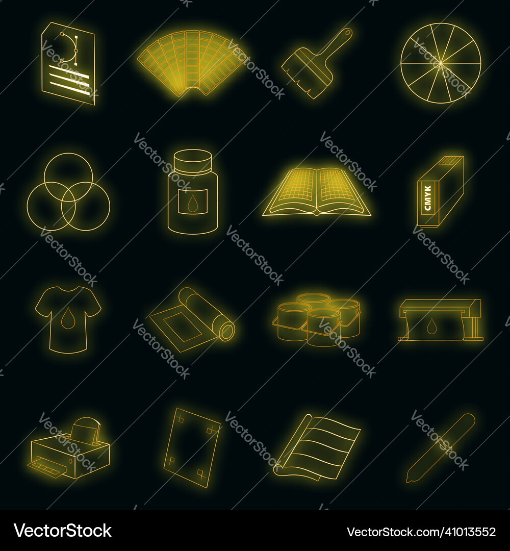 Print process icons set neon Print process icons set neon Vector Image