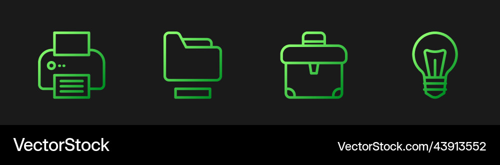 Set line briefcase printer document folder vector image