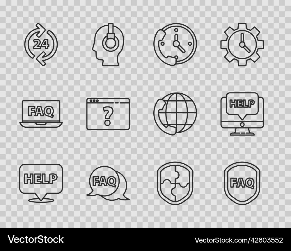 Set line speech bubble with text help shield faq Set line speech bubble with text help shield faq vector image