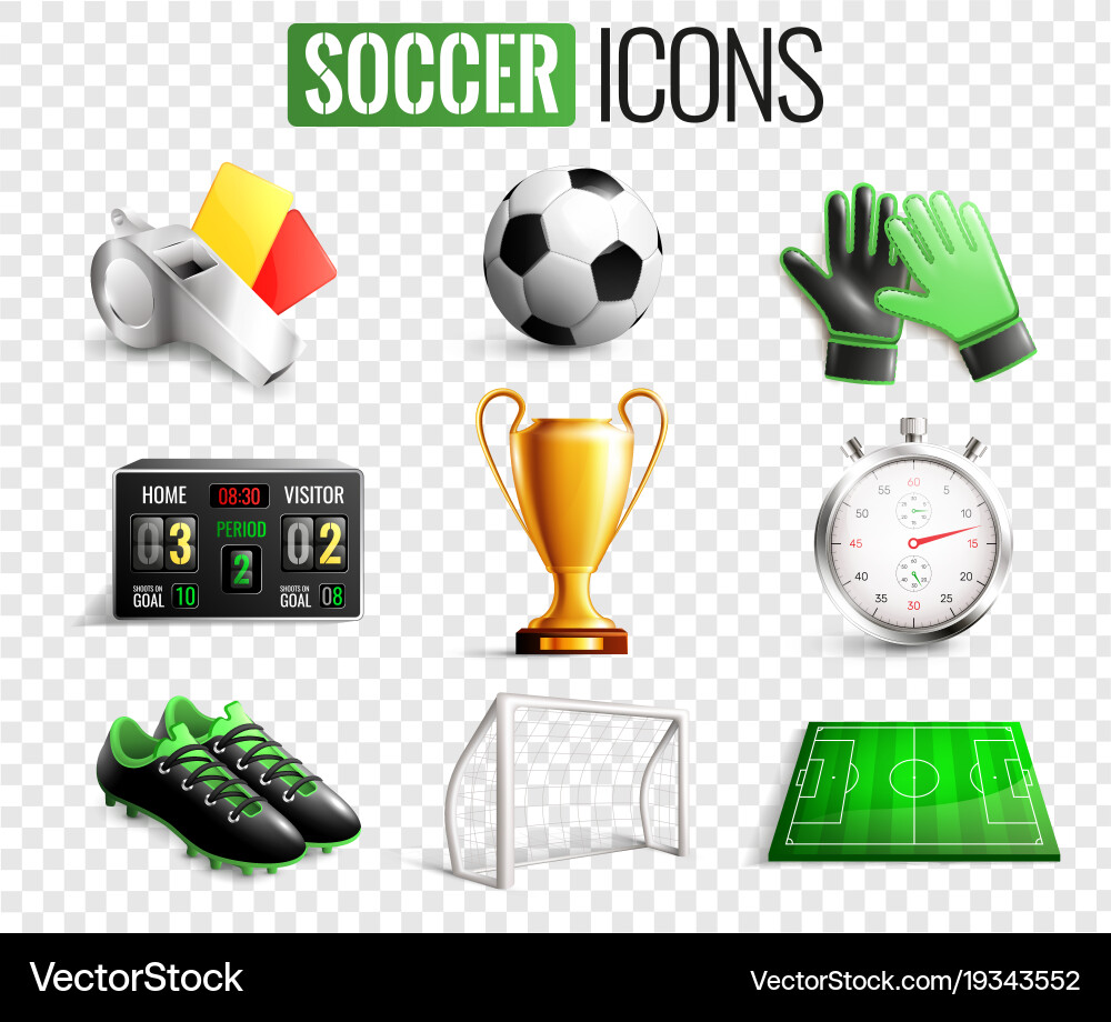 Soccer Icon Set - Transparent Background Vector Image