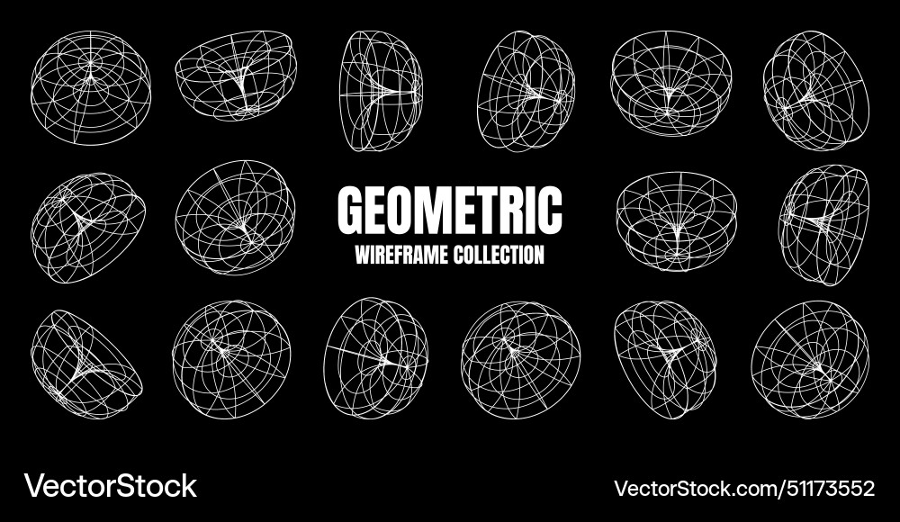 Wireframe lined shapes perspective mesh 3d grid Wireframe lined shapes perspective mesh 3d grid vector image