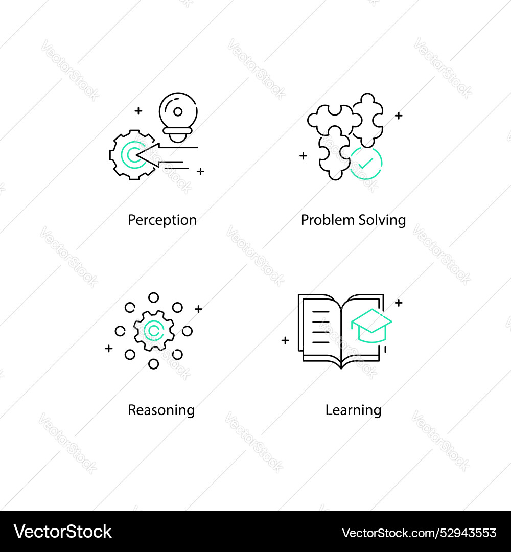 Ai systems and data science icons with editable vector image