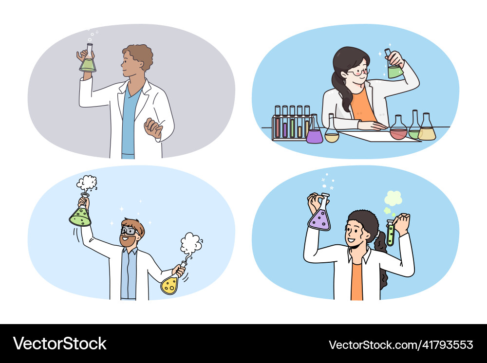 Bundle of scientist work with tubes in lab Bundle of scientist work with tubes in lab vector image