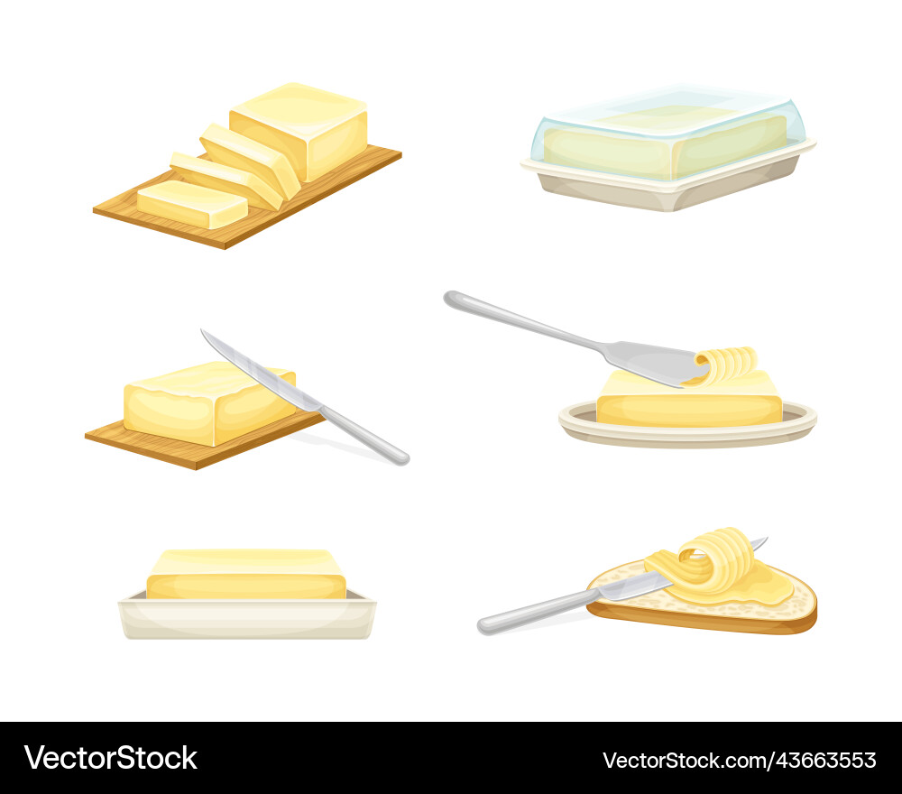 Butter chunk with knife spreading it on slice Butter chunk with knife spreading it on slice Vector Image