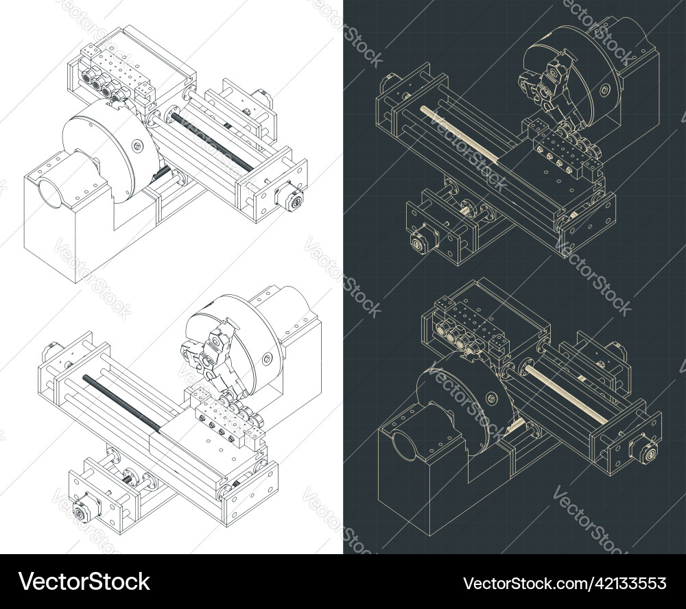 Cnc lathe machine isometric blueprints Cnc lathe machine isometric blueprints vector image