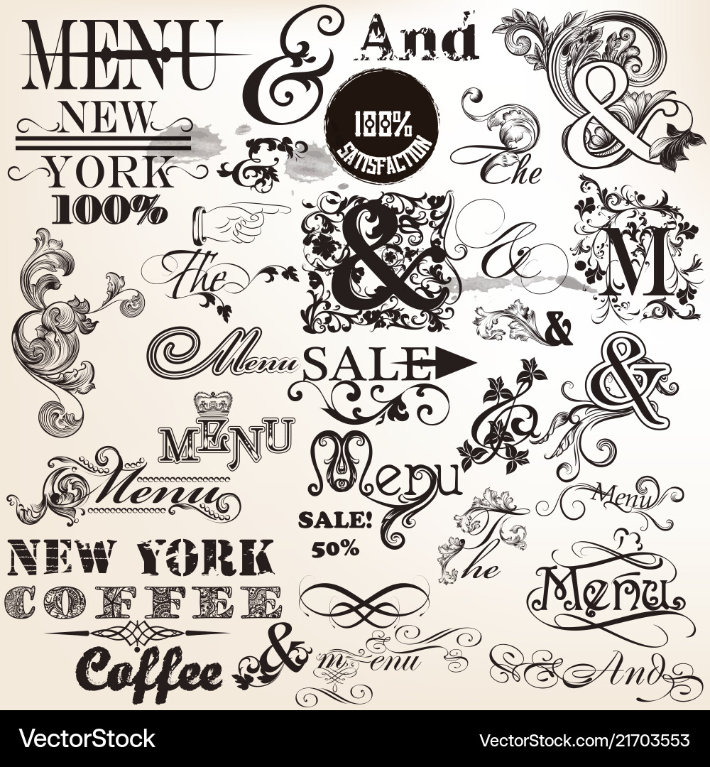 Collection of signatures and the menu vector image