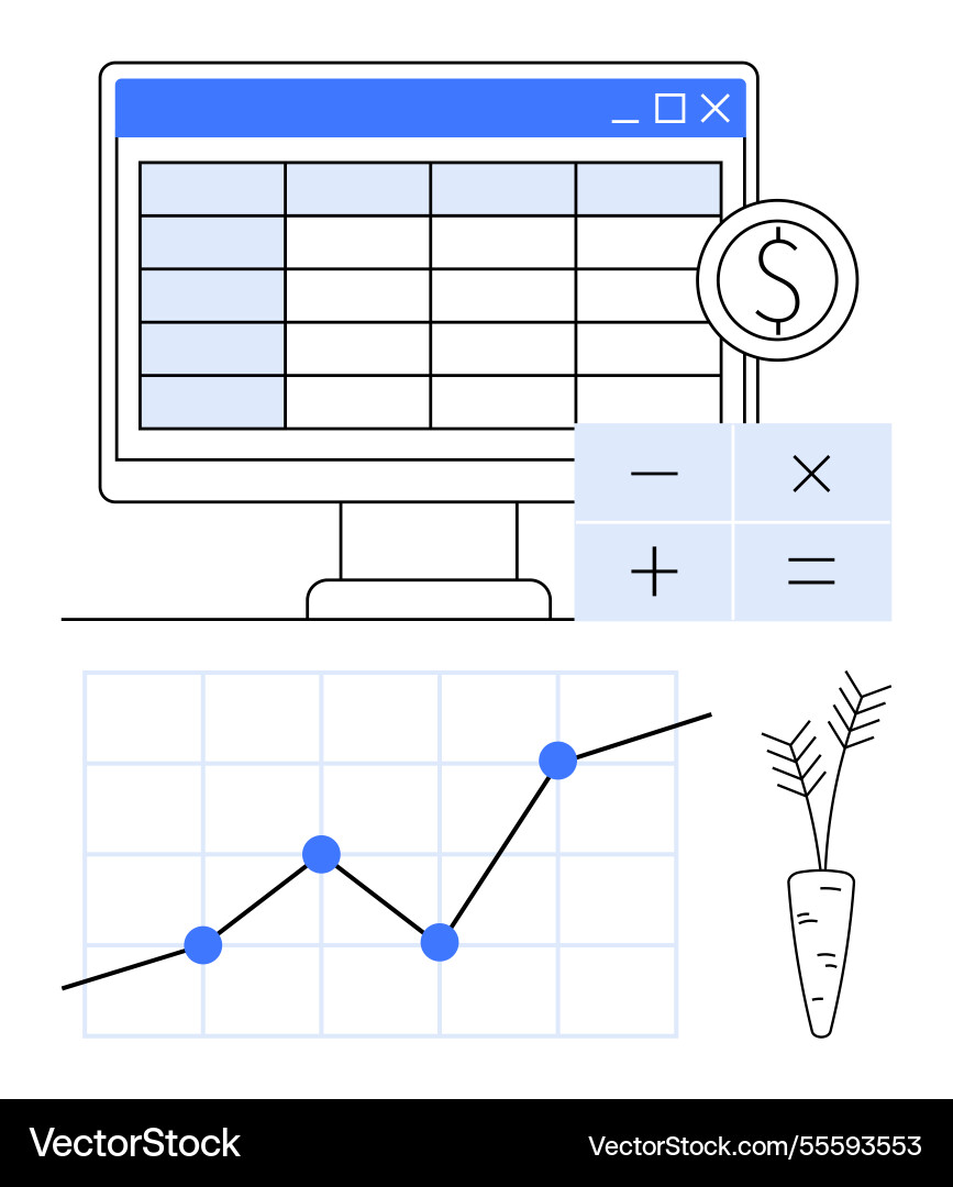Data analysis with spreadsheet financial graph Data analysis with spreadsheet financial graph Vector Image