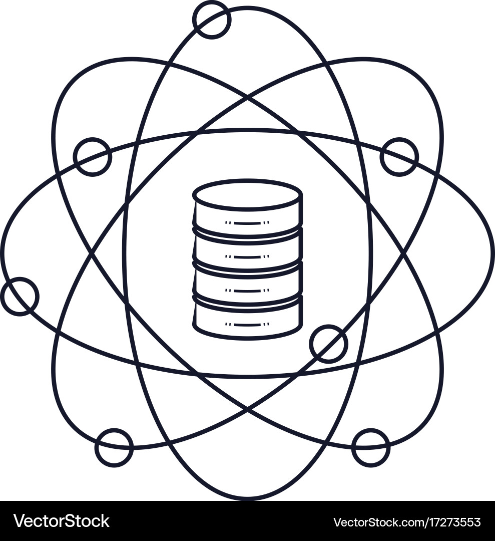 Data science atom around of server icon monochrome Vector Image
